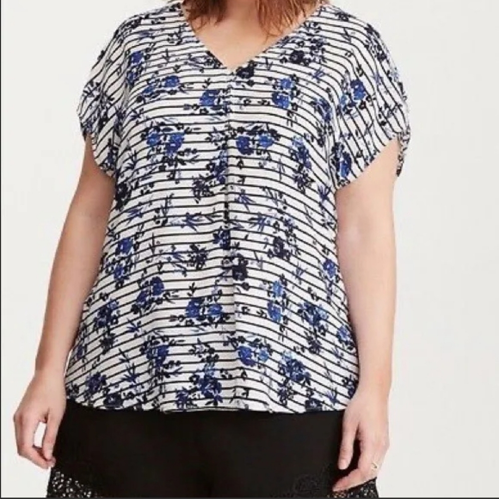 Torrid Floral Striped Top Size 2